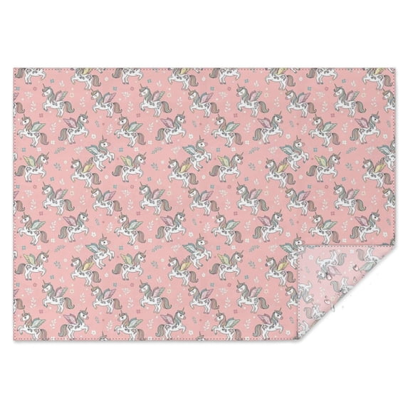 Pink Cartoon Winged Unicorn Floral Pattern Rectangle Tablecloth 60"x84",Waterproof Polyester Rectangle Table Cloth, Wipeable Spillproof Polyester Tablecloth for Dining, Camping, Indoor and Outdoor