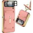 thumbnail image 1 of Pink Case Compatible Galaxy Z Flip 4 Case with Ring & Camera Screen Protector,Full Body Protection PU Leather Cover Case,Thin Wristband Phone Case for Samsung Galaxy Z Flip 4 5G Case with Stand, 1 of 12