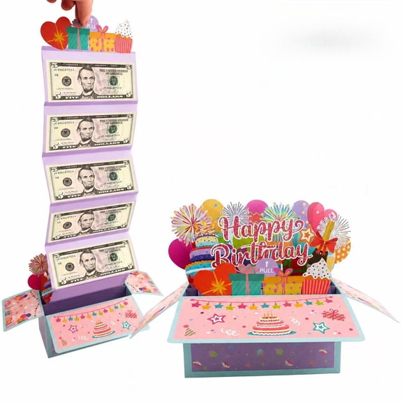 3D Birthday Cash Box with Pull-Out Money Surprise – Creative Birthday Card & Gift Box for Cash Gifts