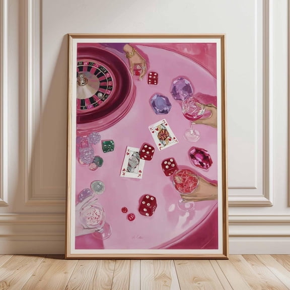 Pink Casino Art Print Glamorous Dice Cards Roulette Poster Home Decor Office Wall Art