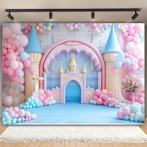 Pink Castle Backdrop For Girls Birthday Party Princess Theme Photography Background for Baby Shower Cake Table Banner