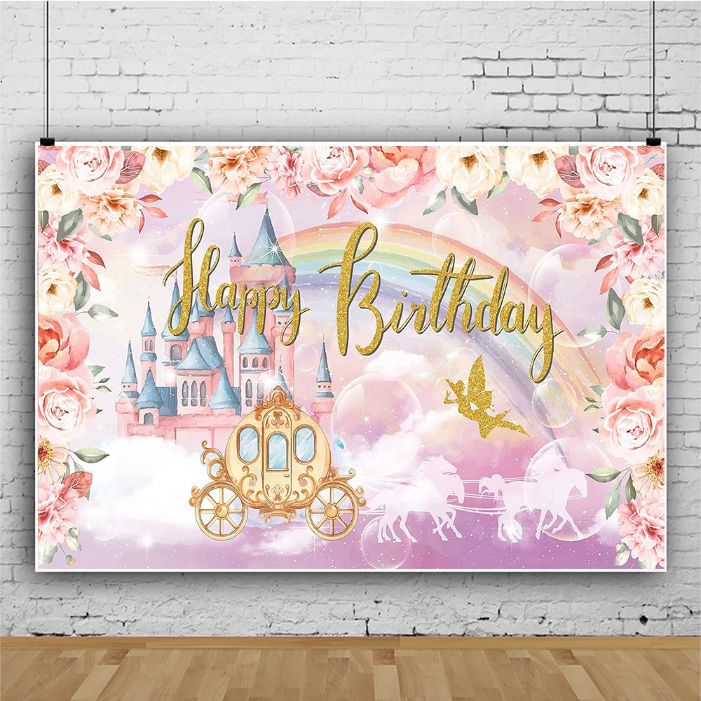Princess Birthday Backdrop – Pink Photo Booth Banner For Girls, Baby Showers & Cake Table Decor – 71x45 Inch - View #2