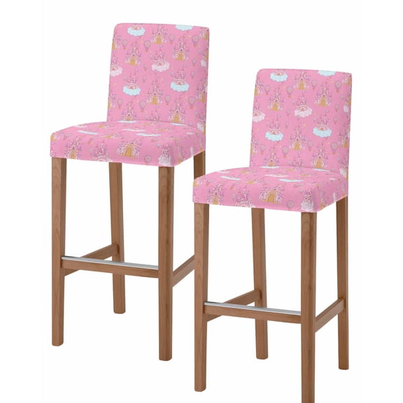 Pink Castle Bar Stool Covers Set of 2, Balloon Modern Art Star Moon Stretch Washable Bar Chair Covers with Backs, Removable Pub Counter Height Chair Cover for Kitchen Dining Room Cafe
