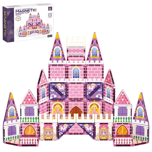 Pink Castle Magnetic Tiles Building Set 58/90 PCS STEM Construction Gift for Girls and Boys