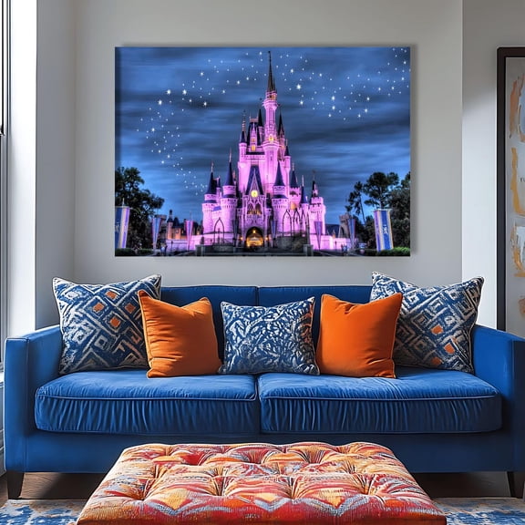 Pink Castle Wall Art Magic Kingdom Night View Inspired Home Decor, Unframed Poster