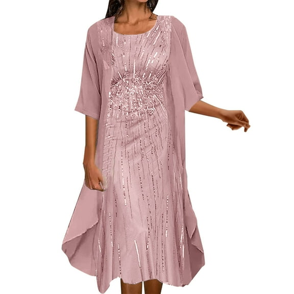 Pink Casual Dresses Women's Fashion And Leisure Elegant Printed Chiffon Dress Two Piece Set Summer Dresses for Women 2024