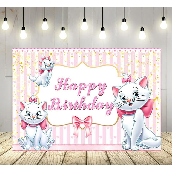 Pink Cat Backdrop for Birthday Party Supplies Marie Photo Backgrounds Pink Mari Cat Theme Baby Shower Banner 70.8x43.2inch