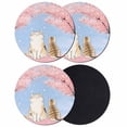 thumbnail image 1 of Pink Cat Coasters Set of 4, Absorbent Coasters for Drinks, Spring Cherry Blossoms Botanical Blue Sky Coaster for Desk Coffee Table Protection, Home Decor House Warming Gifts 4", 1 of 8