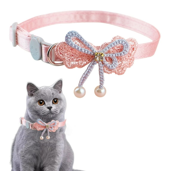 Pink Cat Collar, Breakaway Cat Collars with Bells, Girl Boy Pet Cat Collar Adjustable 8.26-12.5 Inch, Quick Release Safe Buckle Pink Bowtie Removable Kitten Collars Valentines Day Accessories