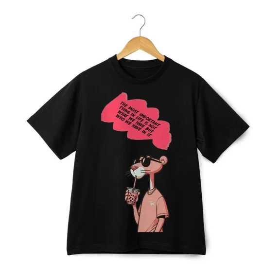 Pink Cat Drinking Bubble Tea Cool Graphic Streetwear Style Art Unisex T-Shirt ,up to size 5XL