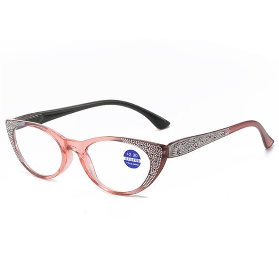 Pink Cat Eye Blue Light Blocking Reading Glasses 2.50 for Women Fashion Diamond Presbyopic Glasses Ladies Spring Hinges HD Readers +2.50 Strength