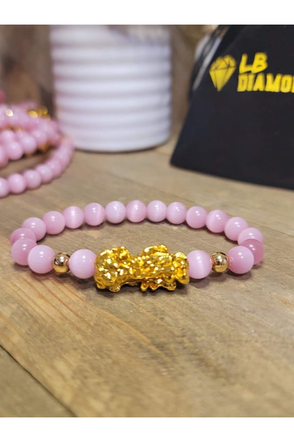 Pink Cat Eye Feng Shui Stretch Bracelet | 8mm Beaded Gift for Her
