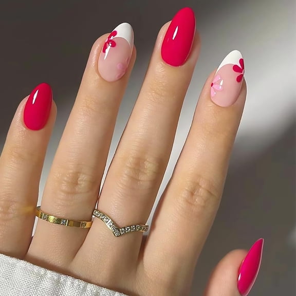 Pink Cat Eye Medium Coffin Press-On Nails, 24 Pcs Glitter Full Cover Reusable Glossy False Nails