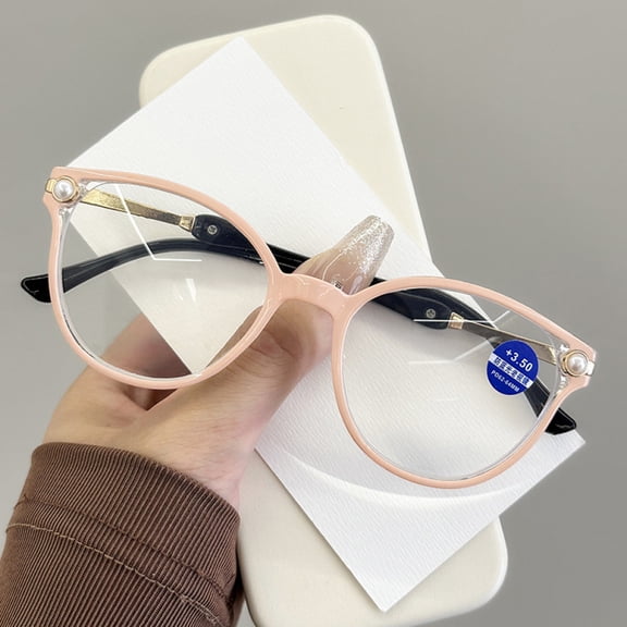 Pink Cat Eye Reading Glasses 2.0 HD Blue Light Blocking Presbyopic Glasses Elegant Pearl Readers +2.00 for Women