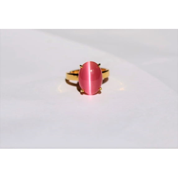 Pink Cat Eye Ring, Female Ring, Oval Cut Ring, Wedding Ring, 925 Sterling Silver Gold Over Ring, Gift For Him