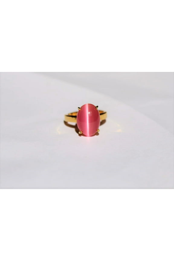Pink Cat Eye Ring, Female Ring, Oval Cut Ring, Wedding Ring, 925 Sterling Silver Gold Over Ring, Gift For Him