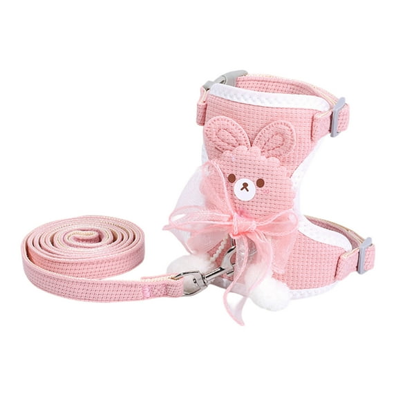 Pink Cat Harness Leash Set, Adjustable Escape Proof Vest with Pendant 1 Pack, Soft Polyester Walking Jacket for Kittens, Cute Outdoor Gear Size S