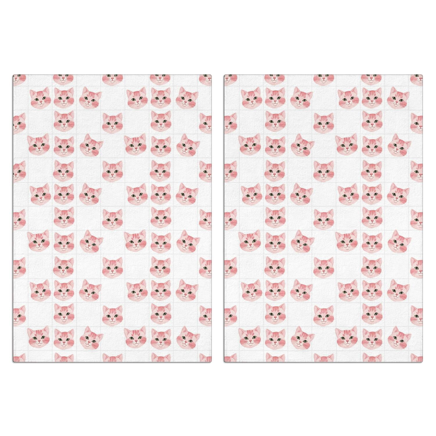 Kicthen Clean Signs Pink Cat Head White Pattern Kitchen Towels Set Of 2, Microfiber ...