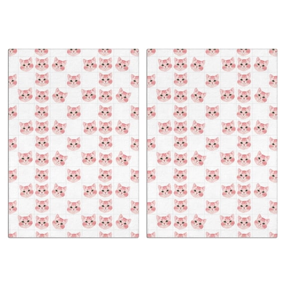 Pink Place Setting Pink Cat Head White Pattern Kitchen Towels Set Of 2, Microfiber ...