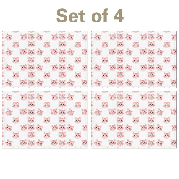Witite Pattern Pink Cat Head White Pattern Linen-look Placemats Set Of 4, Restaurant ...