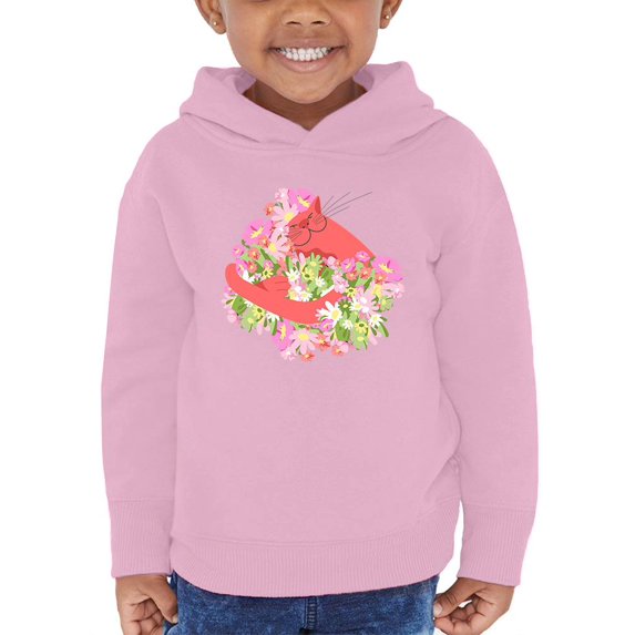 Pink Cat Hugging Flowers Hoodie Toddler -Image by Shutterstock, 5 Toddler