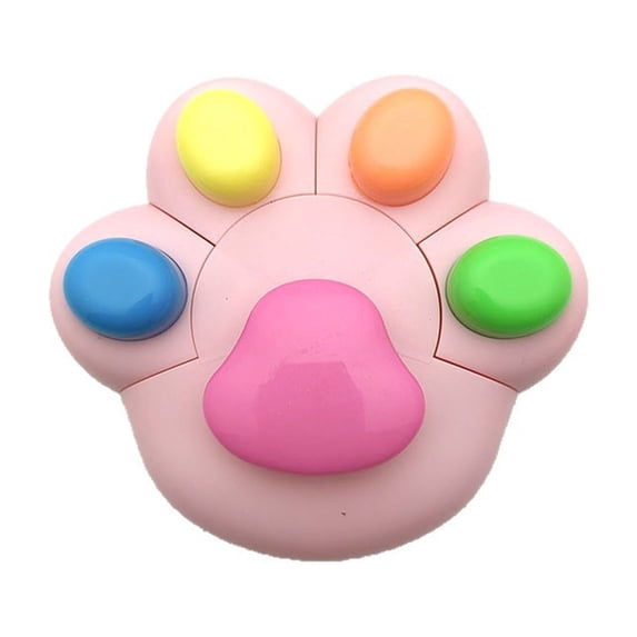 Pink Cat Paw Shaped Highlighter With 5-In-1 Color Function High Saturation Ink And Detachable Design For Students And Journal Enthusiasts