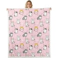 thumbnail image 1 of Pink Cat Throw Blanket for Couch Kawaii Animal Fleece Blanket, Cute Hearts Sherpa Blanket White Kitten Paws Blanket, Cartoon Animal Pet Bed Blanket Geometry Triangle Decor, 1 of 6