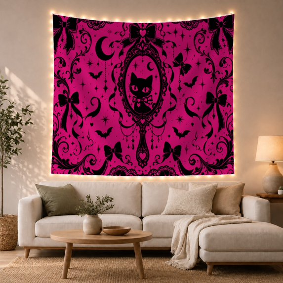 Pink Cat and Cauldron Tapestry