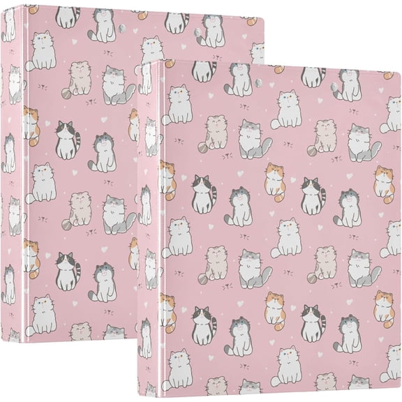 Pink Cats Round Ring Binders 1.5 Inch Cute Kitty 3 Ring Clipboard Binder for Office School Work Supplies File Folder 200 Sheet Capacity