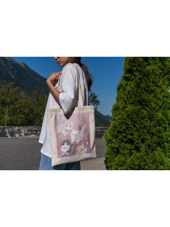 Pink Cats Tote Bag - Cute Tote Bag, Kitty Tote Bag, Book Bag, Gift Bag, Aesthetic Tote Bag
