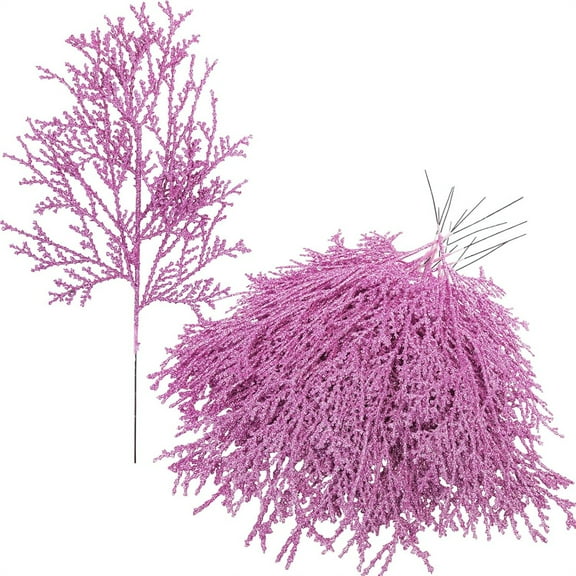 Pink Cedar Glitter Sprays Picks Tutuviw 24 Pcs Christmas Floral Picks Artificial Cedar Branches Stems Christmas Tree Picks Christmas Tree Picks Sprays for Wedding Bouquet Floral Arrangement Decor