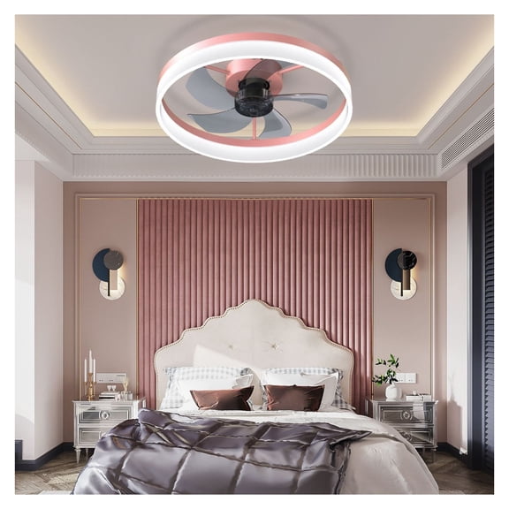 Pink Ceiling Fan with Lights Dimmable LED - Modern Flush Mount Fan for Bedroom, Living Room, Kids Room - 36 inch Silent Fan with Remote Control