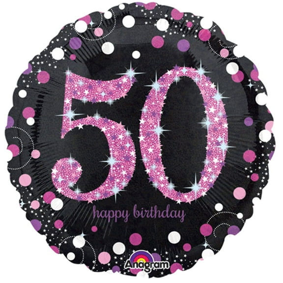 Pink Celeberation Holographic 50 Birthday Balloon 18"