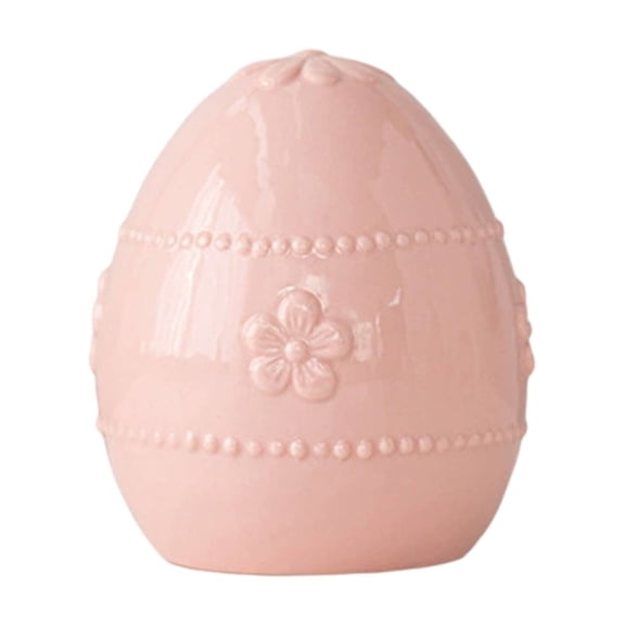 Pink Ceramic Decorative Egg Ornament Handmade Floral Easter Egg Sculpture For Tabletop Shelf Mantel Display Home Living Room Decor 4.3X3.6Inch