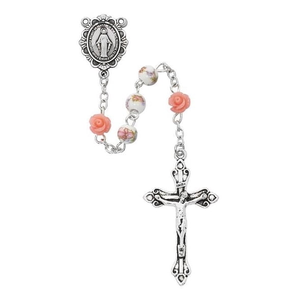 Pink Ceramic Miraculous Rosary Boxed