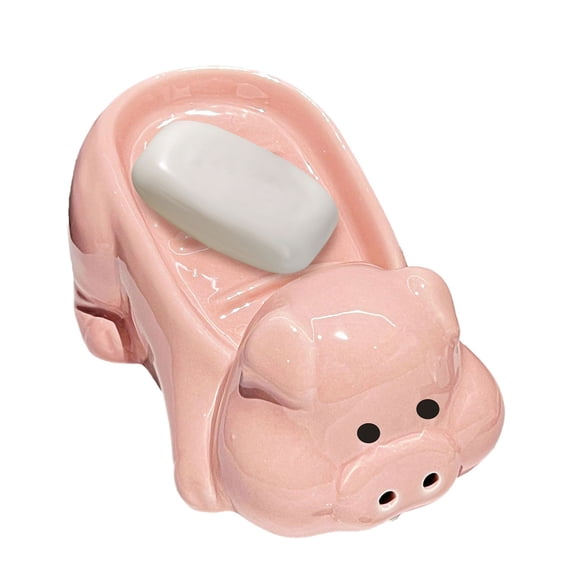 Pink Ceramic Pig Soap Dish, Cute Bathroom Soap Holder with Drainage Holes, Non Water Accumulating Soap Tray forVanity and Kitchen Sink Decor