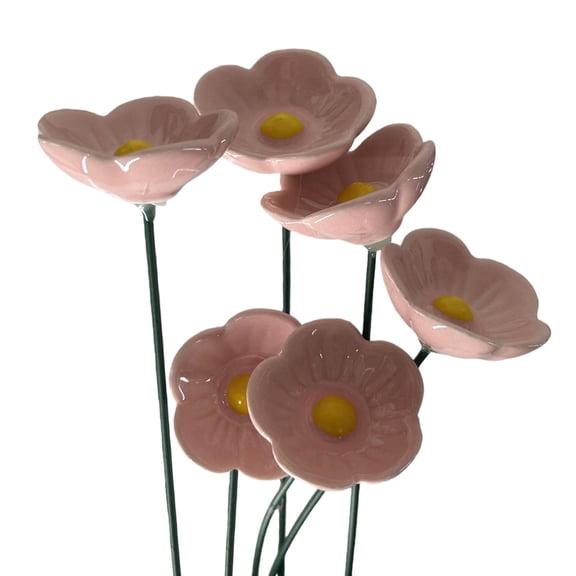 Pink Ceramic Pollinator Water Flower Stake 6 Pack 25cm Stem Bee Butterfly Feeder Outdoor Lawn Decor