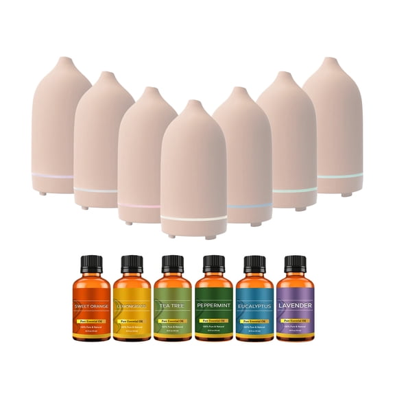 Pink Ceramic Ultrasonic Aromatherapy Essential Oil Diffuser With Essential Oils