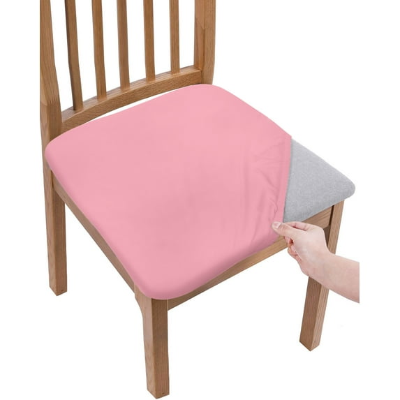 Pink Chair Seat Covers for Dining Room Stretch Chair Seat Covers Set of 2, Pure Pink Chair Seat Protector Cushion Slipcovers for Kitchen Restaurant Office