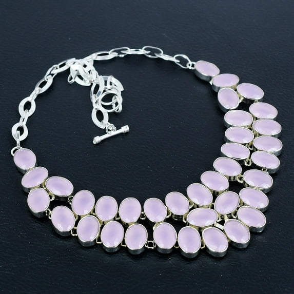Pink Chalcedony Oval Gemstone 925 Sterling Silver Jewelry Necklace 18" VJ 161