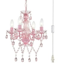 Pink Chandelier Plug in Chandelier 4-Light Crystal Chandelier for Girls Room