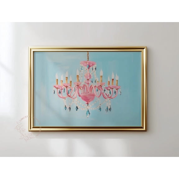 Pink Chandelier Wall Art, Preppy Maximalist Decor Home Decor UNFRAMED Poster, Wall Art for Decor, Present, 24x36