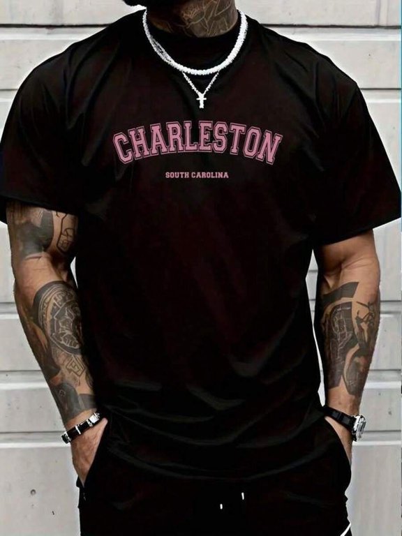 Pink Charleston South Carolina SC Varsity Style Charleston T-Shirt Women Men Graphic Tee Causal Tops Fashion Men