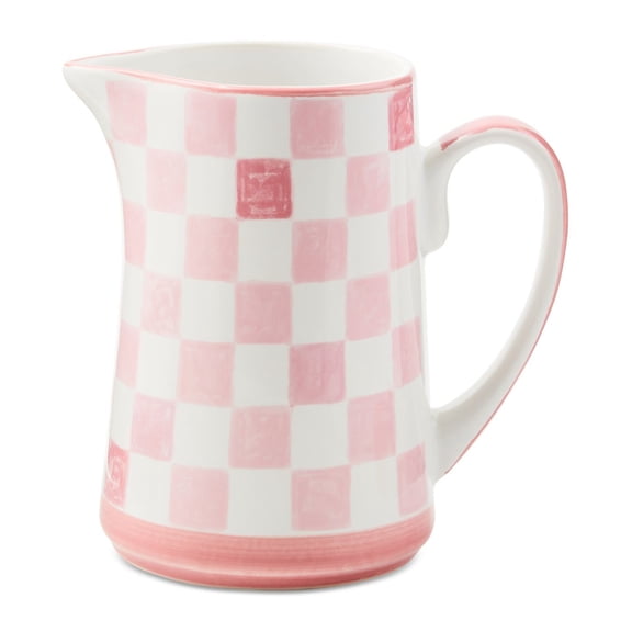 Pink Check Pitcher, Glass Pitcher with Cheerful Check Motif for Serving Beverages