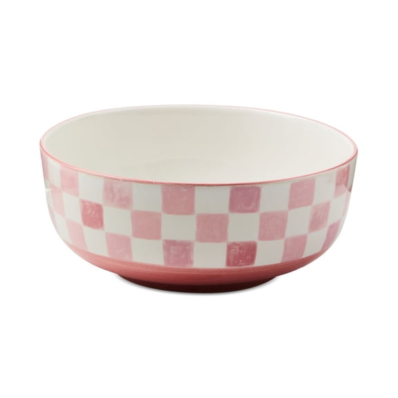 Pink Check Porcelain Serving Bowl, 112-oz.