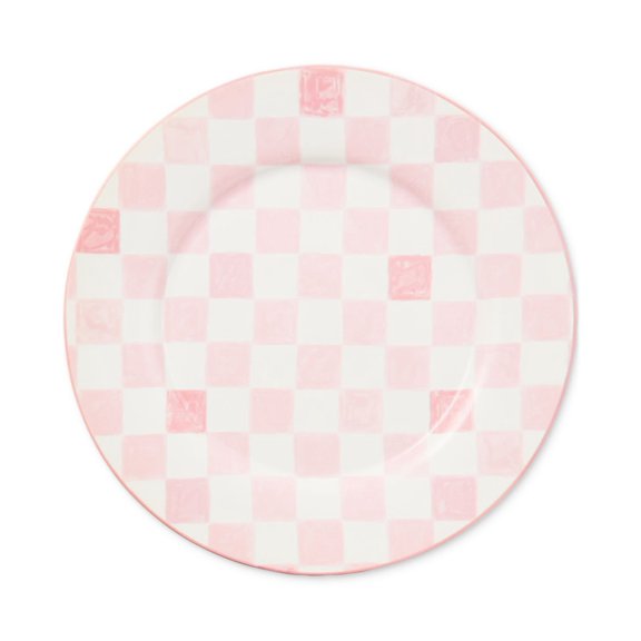 Pink Check Round Stoneware Platter