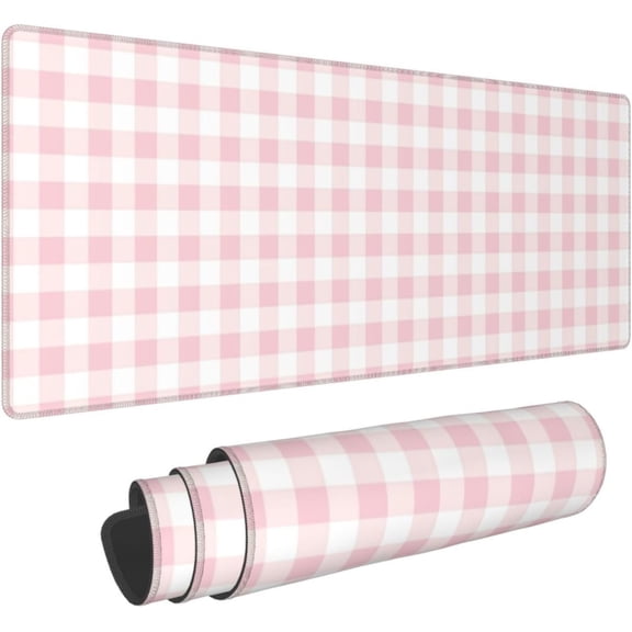 Pink Checkboard Large Mouse Pad 31.5 x 11.8in Gaming Keyboard Mouse Mat Desk Keyboard Pad for Work,Play,Office,Home with Non-Slip Rubber Base Stitched Edges
