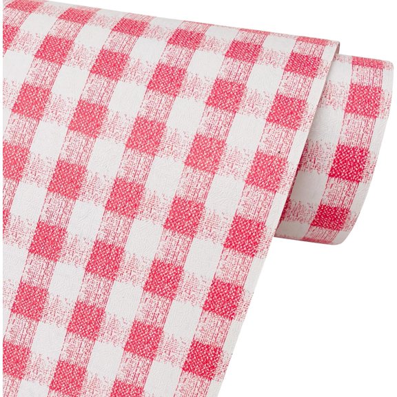 Pink Checked Furniture Paper Mediterranean Style Countertop Door Sticker Shelf Liner 17.7inch by 9.8 Feet