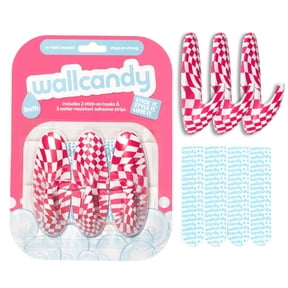WallCandy Bath Pink Checker Stick-On Wall Hooks with 3M Command Strips, 3 pack