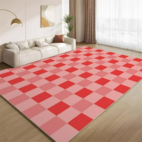 Pink Checkerboard Area Rug, Pink Gradient Grid Carpet, Non-Shedding Anti Slip Backing Foldable Rugs For Living Room Dining Room Bedroom Nursery Office 2 x 3ft